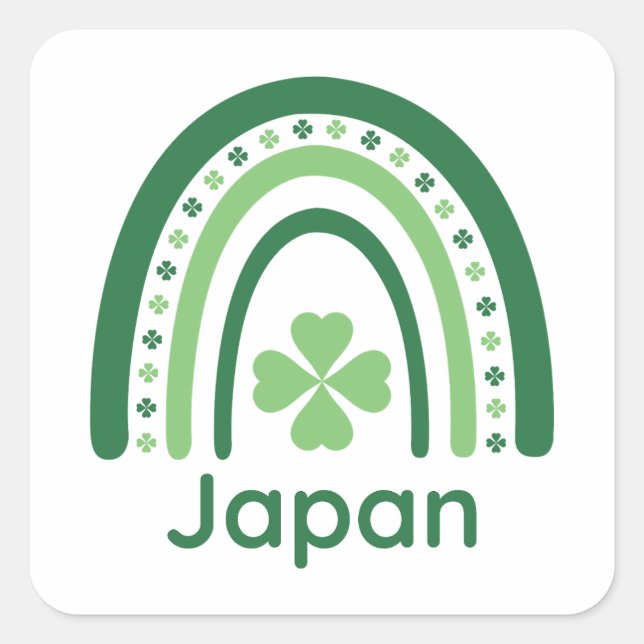 Japan Name Clover Boho Rainbow Square Sticker (Front)
