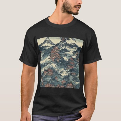 Japan oil landscape painting T_Shirt