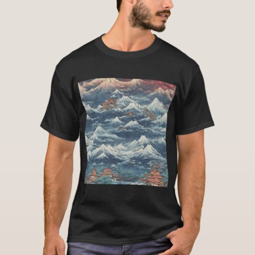 Japan oil landscape painting T_Shirt