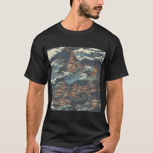 Japan oil landscape painting T_Shirt