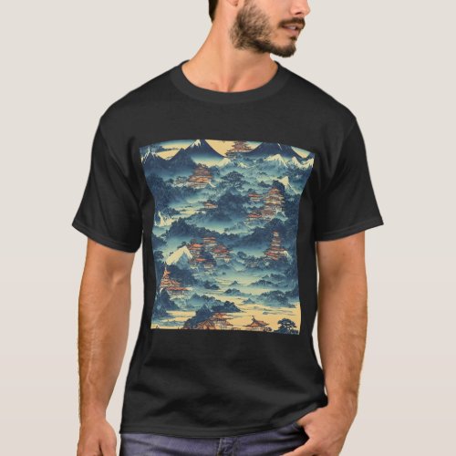 Japan oil landscape painting T_Shirt