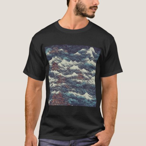 Japan oil landscape painting T_Shirt