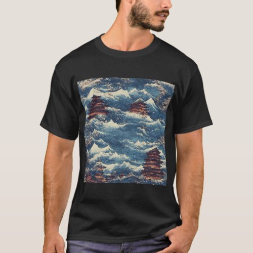 Japan oil landscape painting T_Shirt