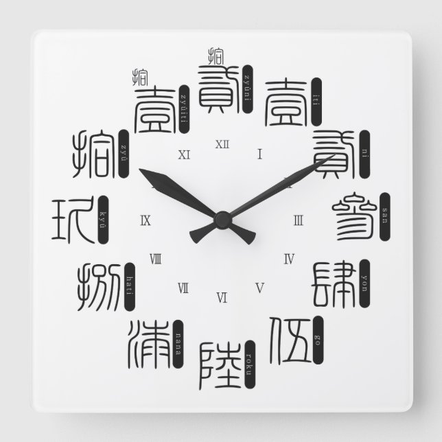 Japan old difficult kanji style [white face] square wall clock (Front)