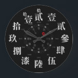 Japan old kanji style [black face] large clock<br><div class="desc">It is a dial of an old Chinese numeral.  Pronunciation symbols are listed. 昔の漢数字の文字盤です。発音記号も記載しています。</div>