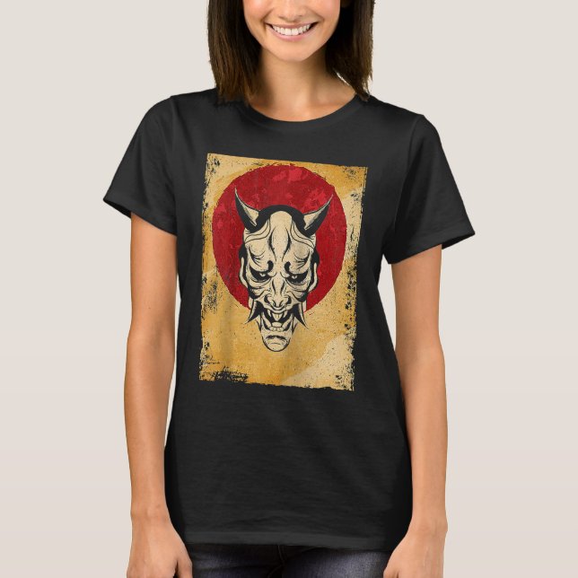 Japan Oni Mask Fighter Japanese Retro Raglan T-Shirt (Front)