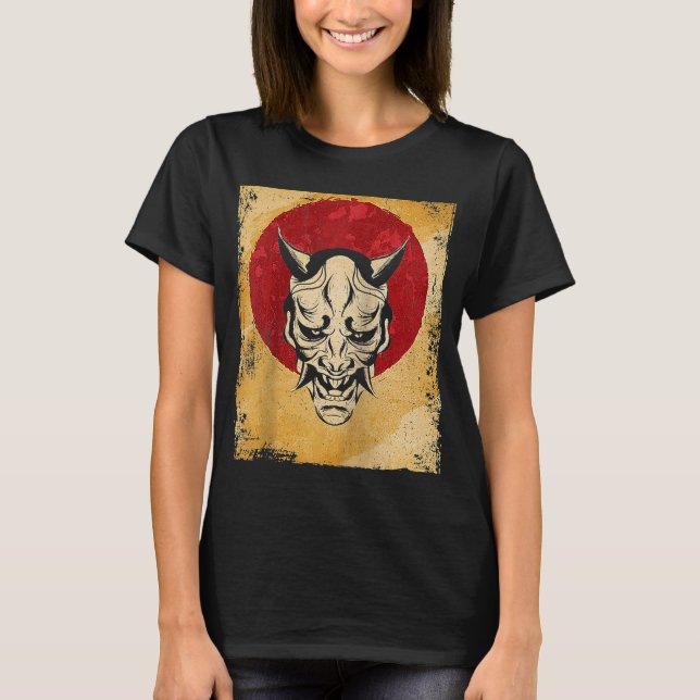 Japan Oni Mask Fighter Japanese Retro Raglan T-Shirt (Front)