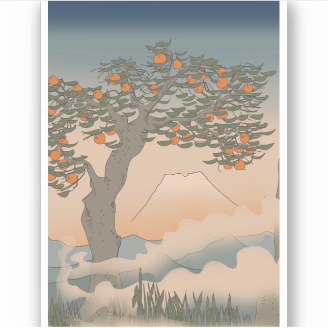 Japan Orange tree in the mist Sticker (Front)