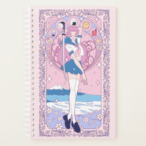 Japan Pink Anime Schoolgirl Art Nouveau English Planner