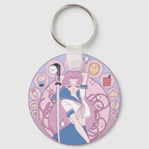 Japan Pink Anime Schoolgirl Art Nouveau Keychain