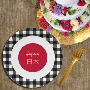 Japan Plate, buffalo plaid & Japanese Flag Paper Plates