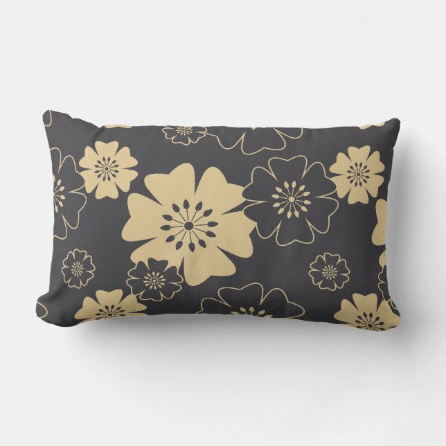 Japan. Reversible Yellow Floral Flowers. Lumbar Pillow (Front)