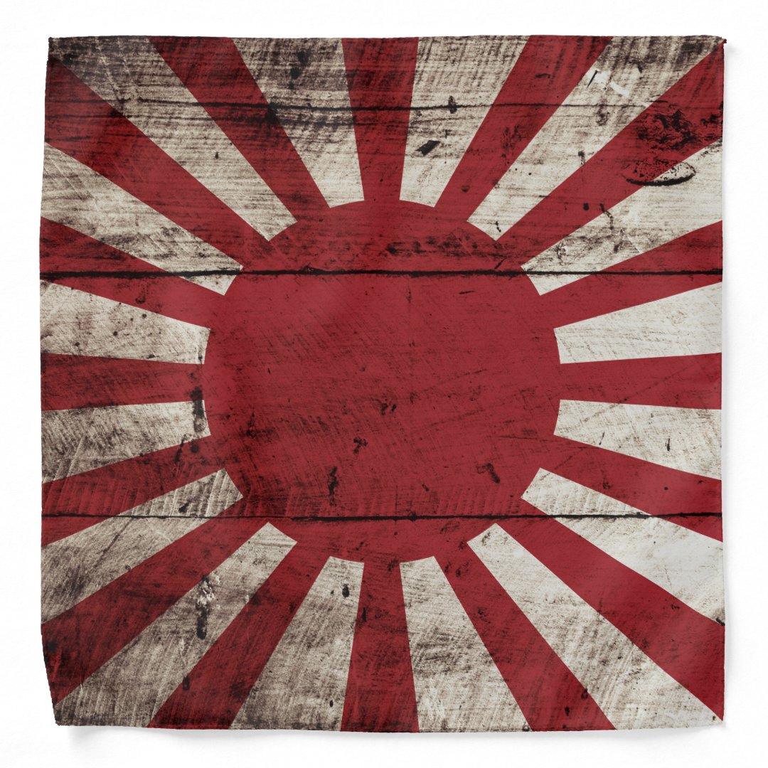Japan Rising Sun Flag on Old Wood Grain Bandana | Zazzle