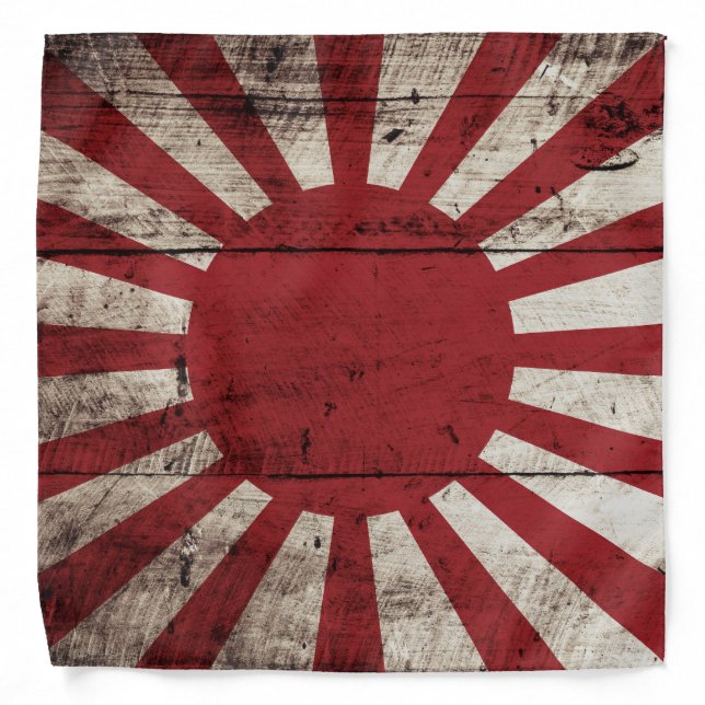 Japan Rising Sun Flag on Old Wood Grain Bandana (Front)