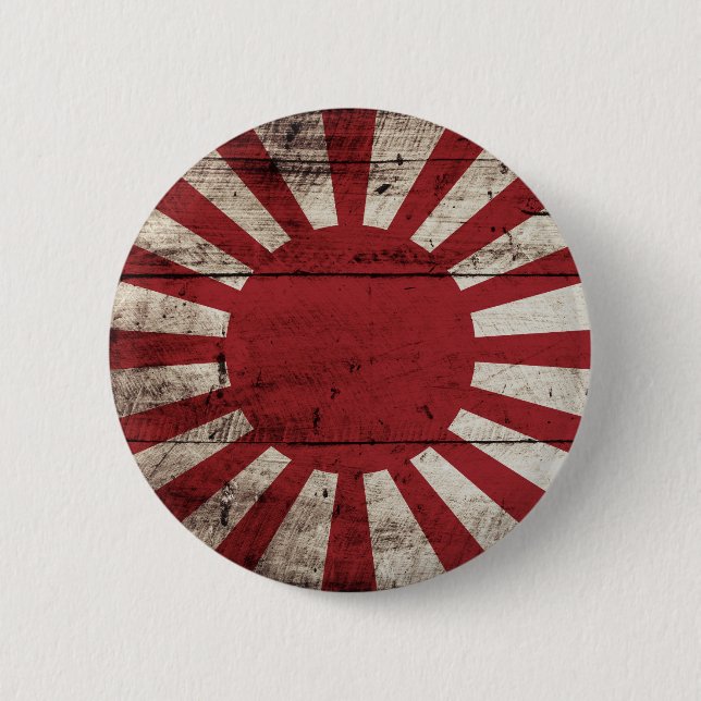 Japan Rising Sun Flag on Old Wood Grain Button (Front)