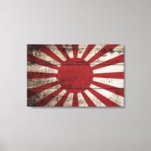 Japan Rising Sun Flag on Old Wood Grain Canvas Print
