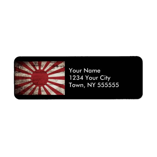 Japan Rising Sun Flag on Old Wood Grain Label (Front)