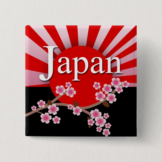 Japan Rising Sun Sakura Earthquake Relief Button (Front)
