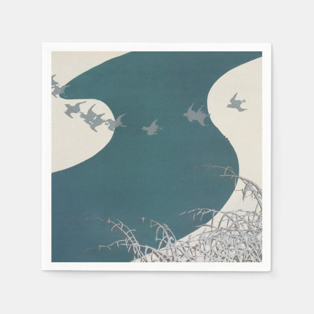 japan river landscape traditional vintage birds na napkins (Front)