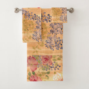 Japan Rose Wisteria Flowers Scroll Bath Towel Set
