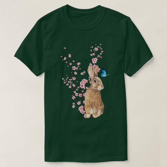 Japan Sakura Cherry Blossom Rabbit Japanese  T-Shirt (Design Front)