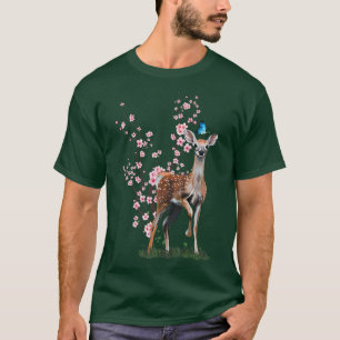Japan Sakura Cherry Blossom Sika Deer Japanese  T-Shirt