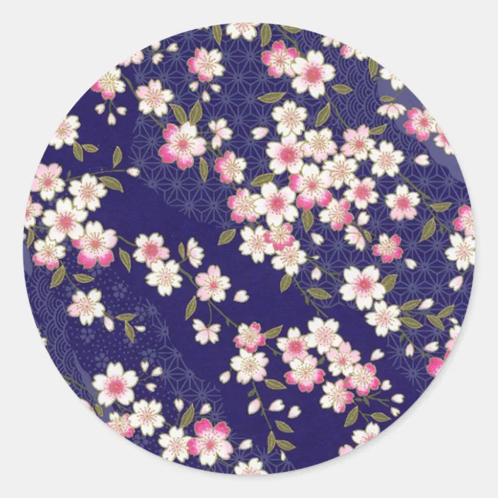 Japan Sakura Kimono Origami Chiyogami Flower Classic Round Sticker Zazzle Com