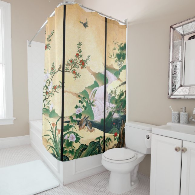 Japan Screen Art Birds Flowers Shower Curtain (In Situ)