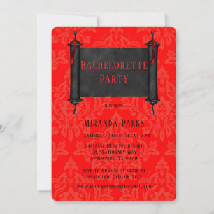 Japan Scroll Red Black Damask Bachelorette Party Invitation