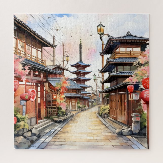 Japan street cozy spring watercolor jigsaw puzzle (Vertical)