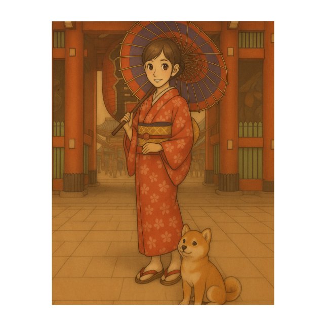 Japan Stroll – Kimono Girl and Shiba dog Art Print (Front)