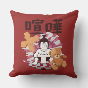 Japan Sumo Tokyo - FIGHTO!!! (ft. Teddy Bear) Red Throw Pillow