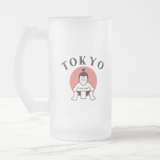 Japan Sumo Tokyo - Son of The Sun Frosted Glass Beer Mug (Left)
