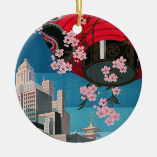 Japan Tokyo Vintage Japanese Travel Poster Ceramic Ornament