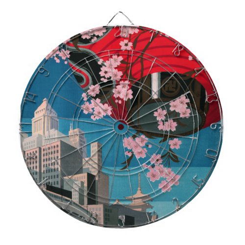 Japan Tokyo Vintage Japanese Travel Poster Dartboard With Darts