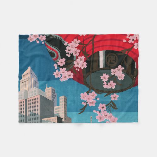 Japan Tokyo Vintage Japanese Travel Poster Fleece Blanket