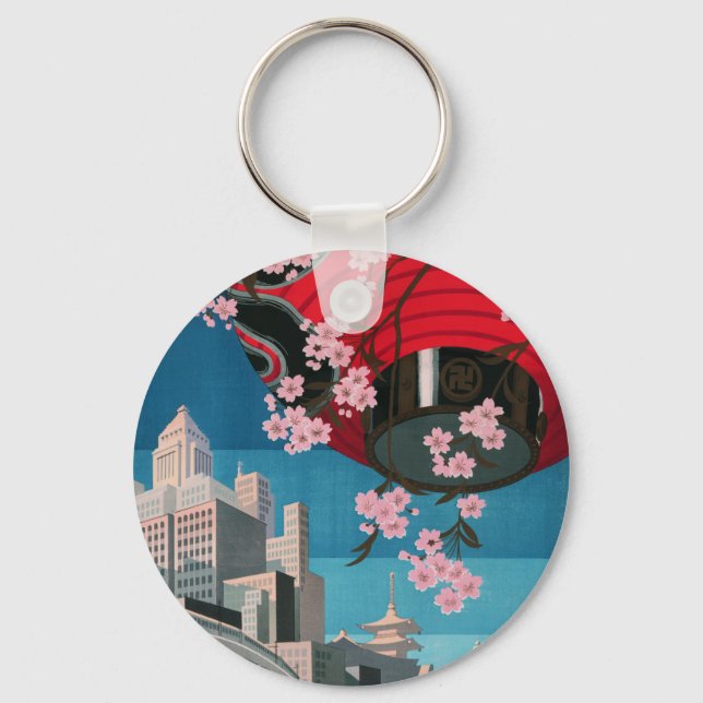 Japan Tokyo Vintage Japanese Travel Poster Keychain (Front)