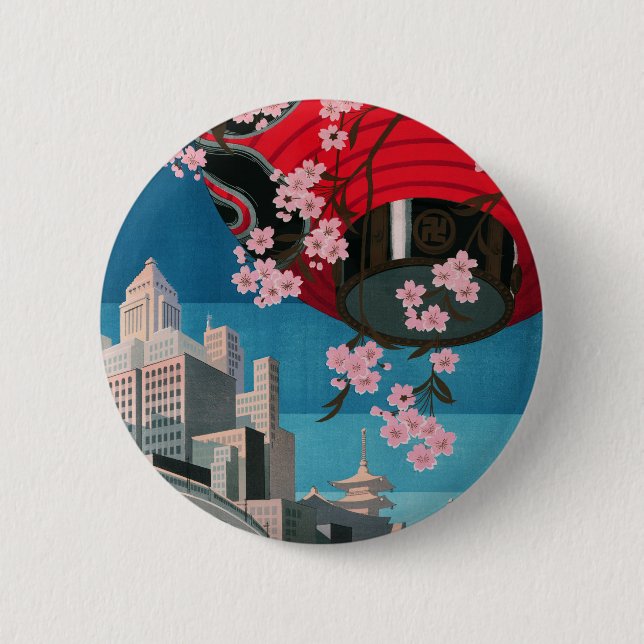 Japan Tokyo Vintage Japanese Travel Poster Pinback Button (Front)