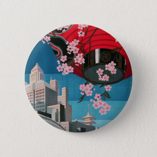Japan Tokyo Vintage Japanese Travel Poster Pinback Button