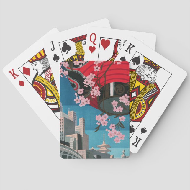 Japan Tokyo Vintage Japanese Travel Poster Poker Cards (Back)