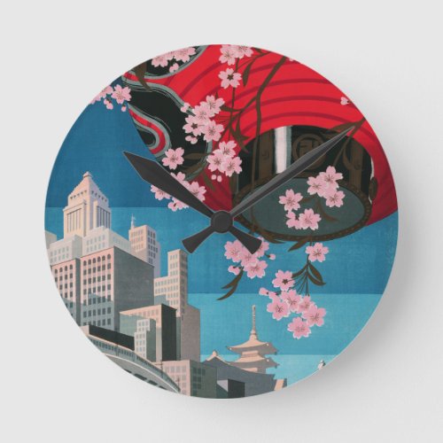 Japan Tokyo Vintage Japanese Travel Poster Round Clock