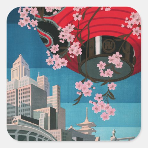 Japan Tokyo Vintage Japanese Travel Poster Square Sticker