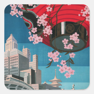 Japan Tokyo Vintage Japanese Travel Poster Square Sticker