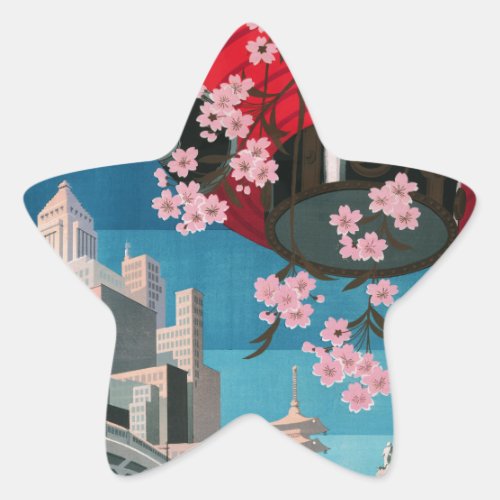 Japan Tokyo Vintage Japanese Travel Poster Star Sticker