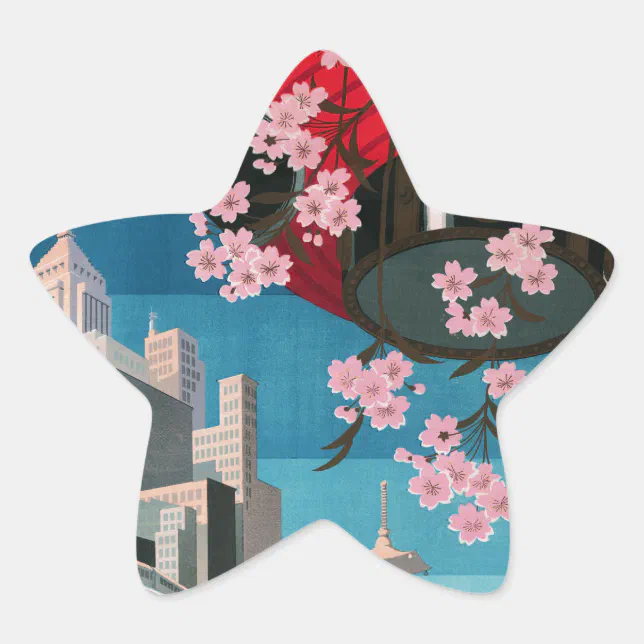 Japan Tokyo Vintage Japanese Travel Poster Star Sticker | Zazzle