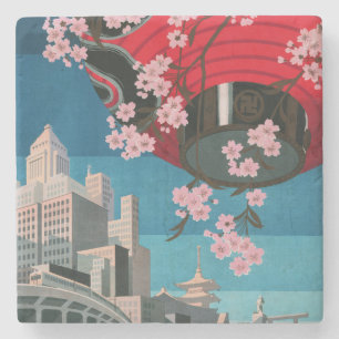 Japan Tokyo Vintage Japanese Travel Poster Stone Coaster