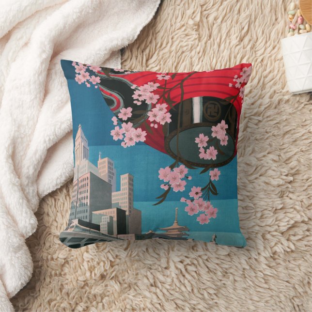 Japan Tokyo Vintage Japanese Travel Poster Throw Pillow (Blanket)