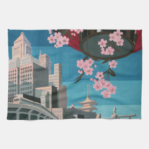 Japan Tokyo Vintage Japanese Travel Poster Towel