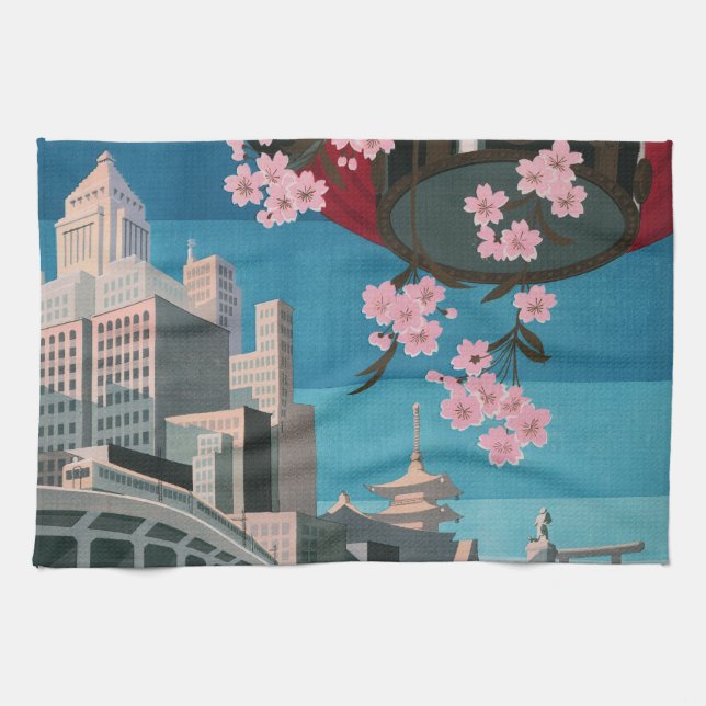 Japan Tokyo Vintage Japanese Travel Poster Towel (Horizontal)