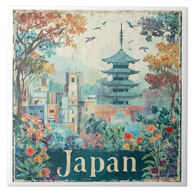 Japan travel poster ceramic tile (Front)